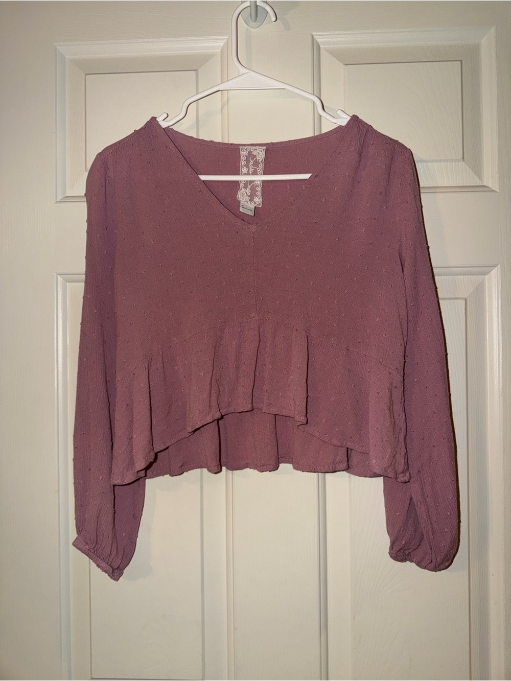 Sadie & Sage Mauve Crop Top Long Sleeve - size M